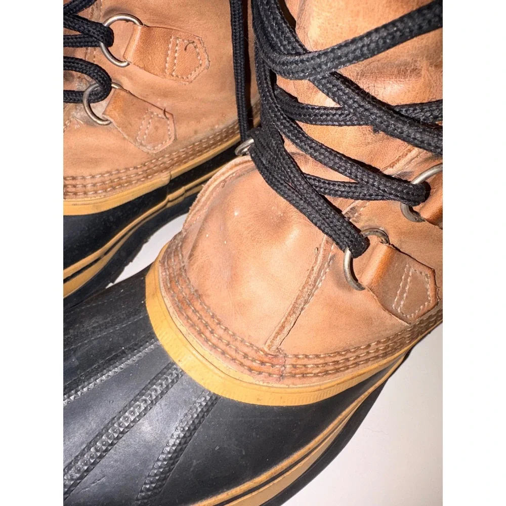 Sorel Caribou Waterproof Winter Snow Boots Men‎ Tan Leather Wool Lined Size 8